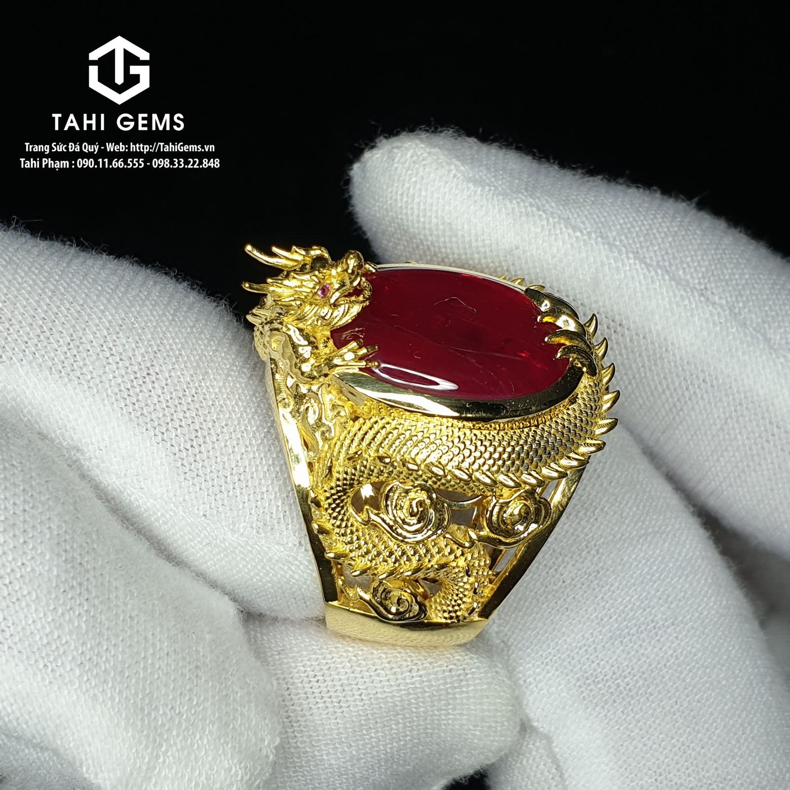 Tahi 5166 – nhẫn nam đá quý Ruby mẫu rồng ôm châu
