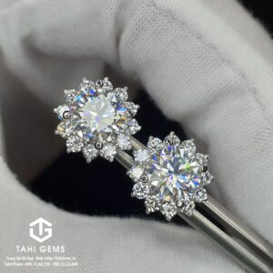 Tahi 3994 - đôi bông tai đá Moissanite kết hợp Kim Cương mẫu hoa cúc