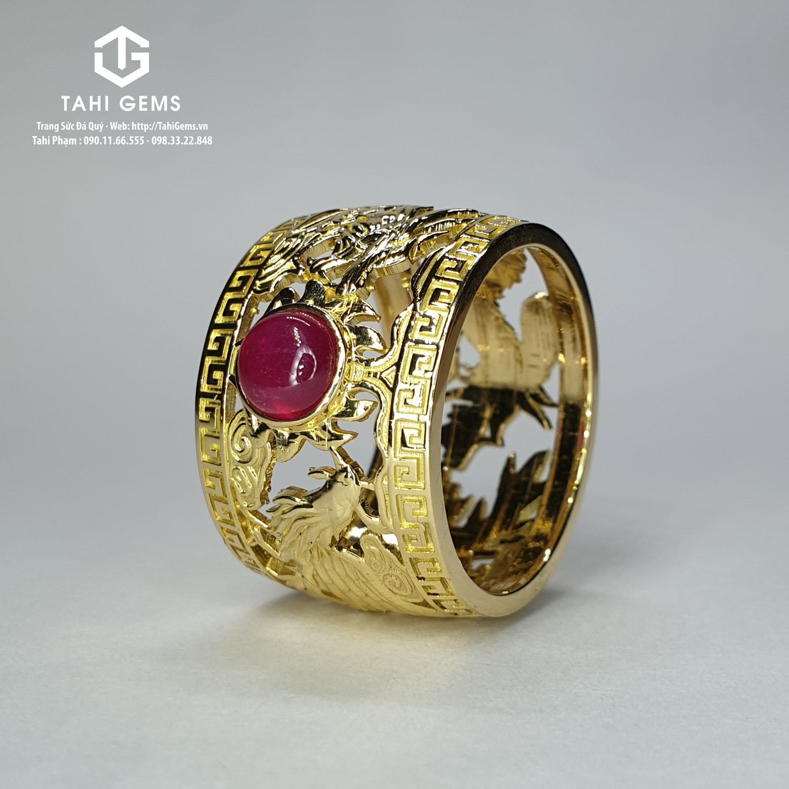 Tahi 5638 – Nhẫn càn long – Long Phụng sum vầy đá quý Ruby