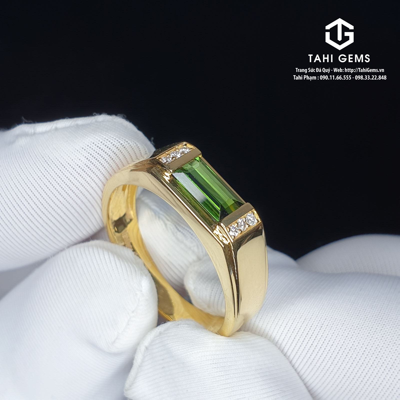 Tahi 5408 – Nhẫn doanh nhân Classic đá quý Tourmaline kết hợp kim cương