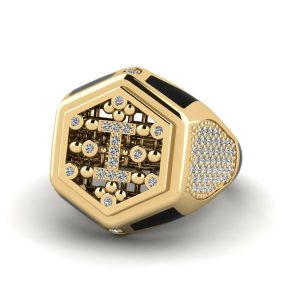 Tahi 358 - Nhẫn nam Vàng Khối Thiết Kế Geometric Kim Cương