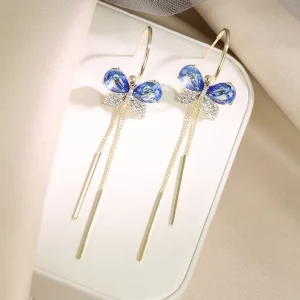 Tahi 342 - Bông Tai Zircon Xanh Bướm Tassel - Thanh Lịch Như Nàng Tiên