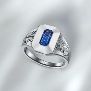 Tahi 343 - Nhẫn Nam Sapphire Xanh Dương Thiết Kế Lông Vũ
