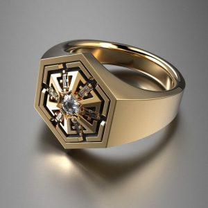 Tahi 358 - Nhẫn nam Vàng Khối Thiết Kế Geometric Kim Cương