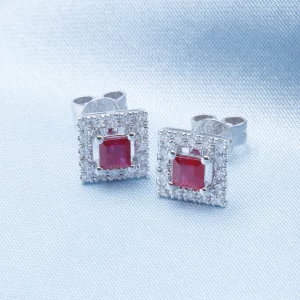Tahi 412 - Bông Tai Bạc Đính Đá Ruby
