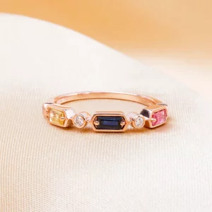 Tahi 412 - Nhẫn Vàng Hồng Rainbow Gemstone - Cầu vồng đá quý