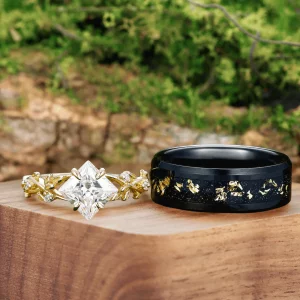 Tahi 184 - Tình Yêu Vĩnh Cửu - Bộ Nhẫn Cưới Tinh Xảo – Moissanite Rạng Ngời và Tungsten Đen Độc