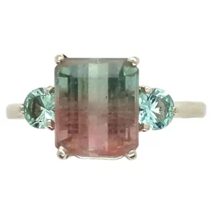 Tahi 474 - Nhẫn Tourmaline Dưa Hấu & Aquamarine – Vẻ Đẹp Thanh Bình Trong Sắc Màu Biển Cả