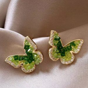 Tahi 415 -  Bông Tai Bướm Xanh Emerald - Đính Kim Cương Lấp Lánh, Thiết Kế Độc Đáo