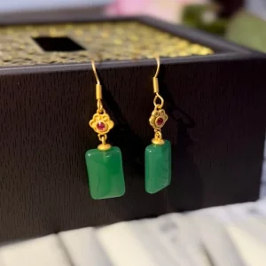 Tahi 442 - Sắc Xanh Cổ Điển - Hoa Tai Ngọc Bích Vuông Sterling Silver Phong Cách Á Đông