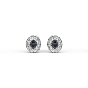 Tahi 496 - Bông Tai Đá Sapphire Xám Oval Viền Kim Cương Tự Nhiên