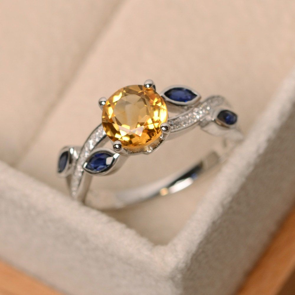 Sapphire xanh dương + Citrine vàng cam