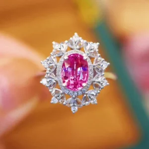 Tahi 531 -  Nhẫn Sapphire Hồng Oval & Kim Cương Hoa Sen