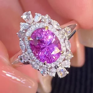 Tahi 534 - Nhẫn Đá Sapphire Hồng Rực & Kim Cương