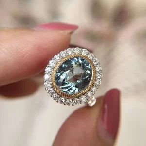 Tahi 551 - Nhẫn Aquamarine & Kim Cương Với Điểm Nhấn Vàng