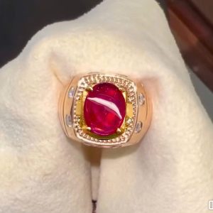 Tahi 498 - Nhẫn nam đá Ruby bán nguyệt vàng hồng