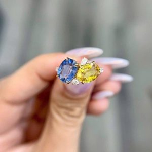 Tahi 428 - Nhẫn nữ Đôi đá quý Sapphire vàng/xanh