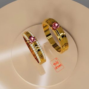 Đôi nhẫn cưới đá quý Ruby - Tahi 7534
