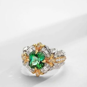 Tahi 510 - Nhẫn nam đá Emerald hình gối vuông