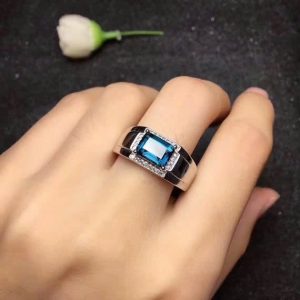 Tahi 569 - Nhẫn nam đá Aquamarine viền đá tấm