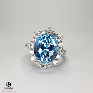 Nhẫn nữ vàng 18k Topaz kết Kim cương tấm - Tahi 7627