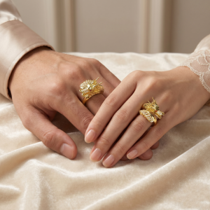 Nhẫn đôi Kim Long kết Kim cương tấm - Tahi 7646