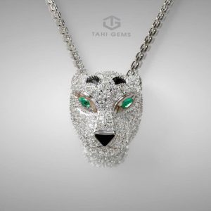 Mặt dây hình báo vàng trắng 18k Kim cương - Tahi 7683