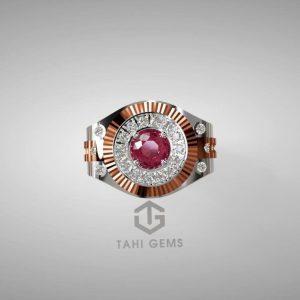 Nhẫn nam Rolex vàng 14k đá quý Ruby kết hợp Kim cương tấm - Tahi 7685