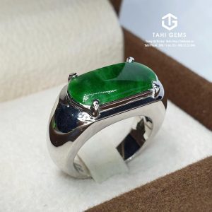 Nhẫn nam vàng trắng 14k đá quý Ngọc phỉ thúy - Tahi 7688