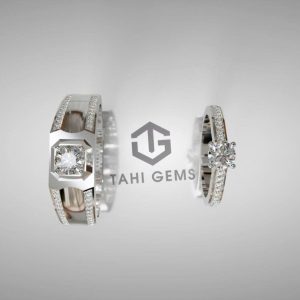 Nhẫn cưới vàng trắng 14k Kim cương - Tahi 7691