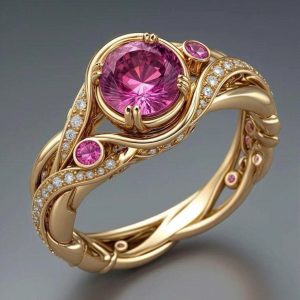 Tahi 512 - Nhẫn nữ đá quý Spinel tròn viền đá tấm