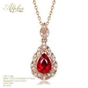Tahi 355 - Mặt dây chuyền đá quý Ruby giọt nước viền kết đá tấm