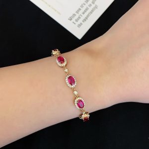 Tahi 324 - Lắc tay Ruby oval Halo full đá tấm