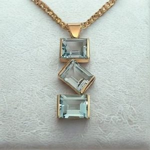 Tahi 376 - Mặt dây chuyền ba viên Đá Aquamarine Xanh Lam