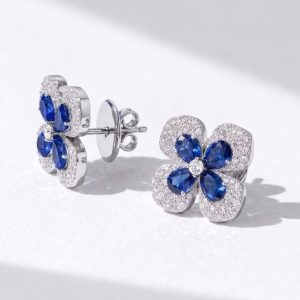 Tahi 327 - Bông tai Sapphire xanh đính Kim Cương tấm