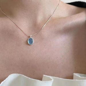 Tahi 384 - Mặt dây chuyền oval Aquamarine